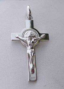 St Benedict Crucifix Polished 925 Sterling Silver 1.25  