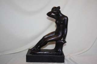 BRONZE SCULPTURE  LADY WITH ARM RESTING SIGNED MIOUL  