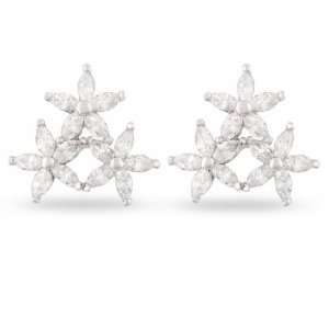 JanKuo Jewelry Silver Tone Triple Flower C.Z Cubic Zirconia Prom 