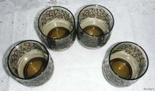 Vintage Smoke Glass Lace Pattern Libbey Juice Glasses  