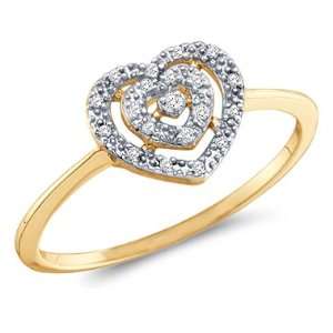 Heart Diamond Ring Fashion Band 10k Yellow Gold (0.04 Carat), Size 5