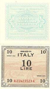 ITALY ALLIED OCCUPATION WORLD WAR 2 10 LIRE 1943 UNC  
