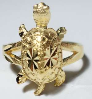 GORGEOUS! TURTLE REAL 24K YELLOW GOLD PLATED BRASS RING  