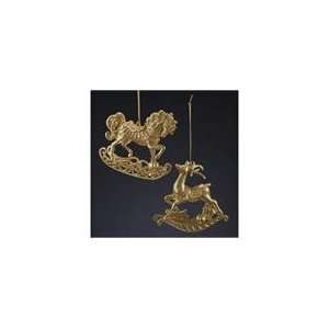   of 24 Gold Glittered Rocking Horse Christmas Ornaments: Home & Kitchen