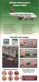 Frontier Airlines   Airbus 319   Safety Card  