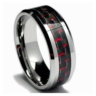 Wedding Ring / band Tungsten Carbide & Red /Black Carbon Fiber Inlay 