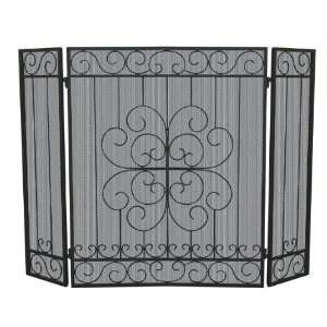 Fold Black Wrought Iron Screen W/ Bars/Floral 