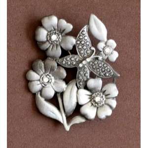   Fashion Brooch Pin: Flowers & Butterfly with Crystals: Everything Else
