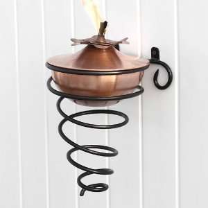  Lily Copper Patio Torch with Spiral Wall Bracket   Antique Copper