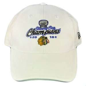 CHICAGO BLACKHAWKS CHAMPIONS HAT CAP 2010 NEW ERA WHITE:  