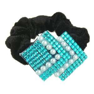   Blue Crystal Faux Pearls Square Decor Elastic Hair Ties Band: Beauty