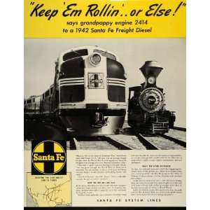  1942 Ad Santa Fe System Lines Freight Diesel Trains 2414 Engine 