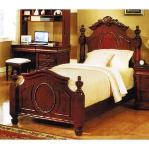  Twin Size Bed with Oval Accents in Cherry Finish