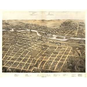  Historic Panoramic Map Aurora, Illinois 1867. Drawn by A 