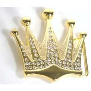  Crown Belt Buckle for Men Women Rhinestone Die Cut Gold 
