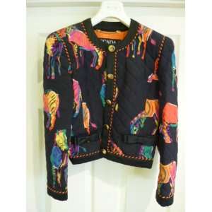  Stylish Escada Silk Suit Jacket with Colorful Zebra Print 