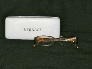 Womens VERSACE Eyeglass Glasses Frames 135 49/16 Diamonds Logo Brown 