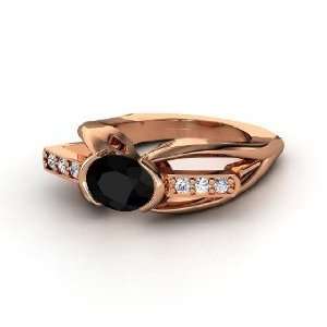  Bridge Ring, Oval Black Onyx 18K Rose Gold Ring with 