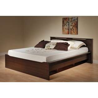 Prepac Full Size Platform Bed with Integrated Headboard in Espresso 