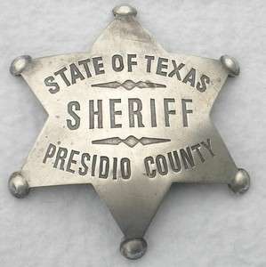 Sheriff Presidio County Texas Police Badge Marshal West  
