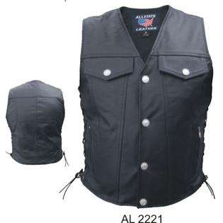 Allstate Leather, Inc. Mens Black Denim Style Vest (Analine Cowhide 