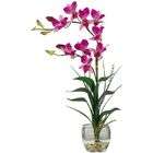   1135 PP Dendrobium with Glass Vase Silk Flower Arrangement  Purple