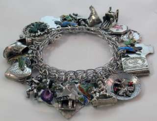 Vintage Sterling Silver Mothers Day Theme Charm Bracelet   28 Charms 