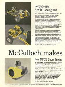 Vintage Beautiful 1960s McCulloch R 1 MC20 Go Kart Ad  