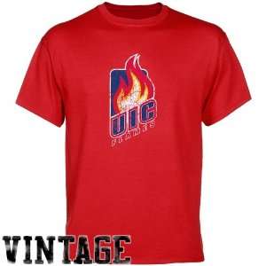  UIC Flames Red Distressed Logo T shirt