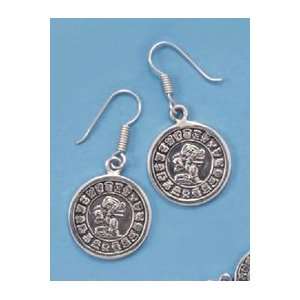   French Wire Earrings, Mayan Calendar Disks, 7/8 inch long: Jewelry