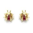 DoubleAccent 14K Yellow Gold Plated Lady Bug CZ Stud Screw Back 