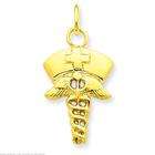 FindingKing 14K Yellow Gold Nurse Hat Caduceus Symbol Charm Jewelry