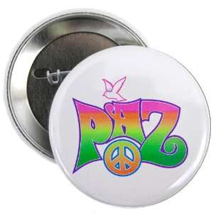  2.25 Button Paz Spanish Peace with Dove and Peace Symbol 