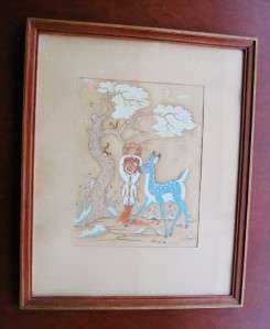 Woody Crumbo Silkscreen FAWN & PAPOOSE, Framed & Matted  