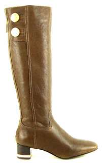   BURCH RAMSEY Brown Leather Gold Buttons Womens Shoes Knee High Boots 9