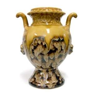 Ceramic Decorative Urn with Ocra and Chocolate Glaze 