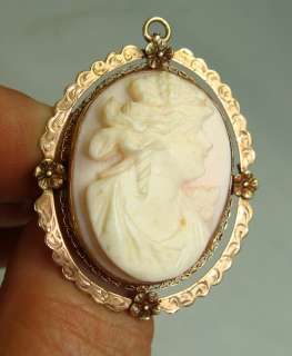 10 K Y/GOLD CARVED SHELL CAMEO BROOCH PIN PENDAN  