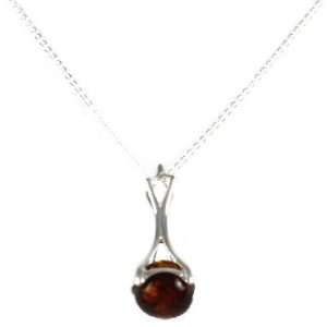  Equinox 925 Sterling Silver Cognac Amber Drop Charm Necklace ~ Made in