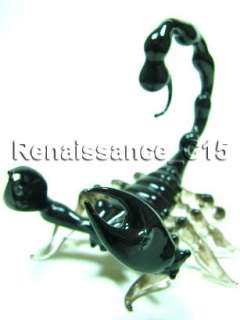 Figurine Animal Hand Blown Glass Black Scorpion  
