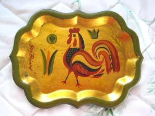 Country Retro Rooster Mid Century Georges Briard Folk Art Hand Painted 