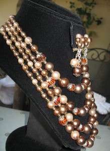 Vtg 4 Strand Bead Necklace & Dangle Earrings Set Japan  