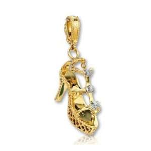    14k Yellow Gold Diamond 3D Trendy Shoe Bracelet Charm Jewelry