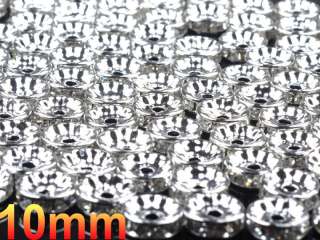   Silver Rhinestone Crystal Rondelle Round Flower Spacer Beads  