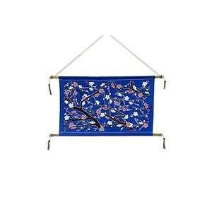  NOVICA Cotton batik wall hanging, Blue Cherry Blossom 