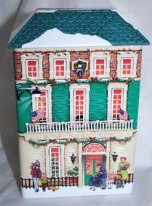 EMBOSSED METAL TIN UNITED STATES POST OFFICE CHRISTMAS HOUSE   EMPTY 