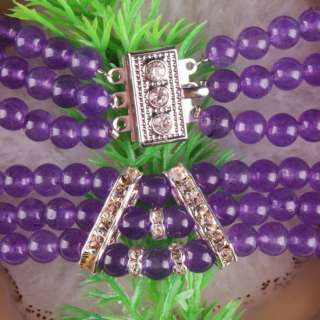 NEW 6MM Purple Jade 3 Row Round Beads Necklace Gemstone Strand 18L 
