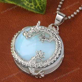 Light Blue Opal Gemstone Dragon Wrap Bead Pendant For Necklace Charm 