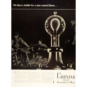 1937 Ad Corning Glass Blowers Edison Light Bulb Lamp 