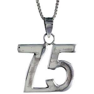  Sterling Silver Digit Number 75 Pendant 3/4 in. (18 mm 