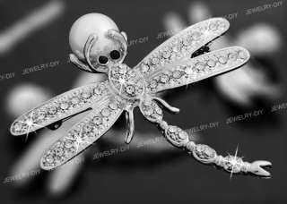 Dragonfly Pearl Bead Rhinestone Metal Brooch Pin 2.28 CHIC  